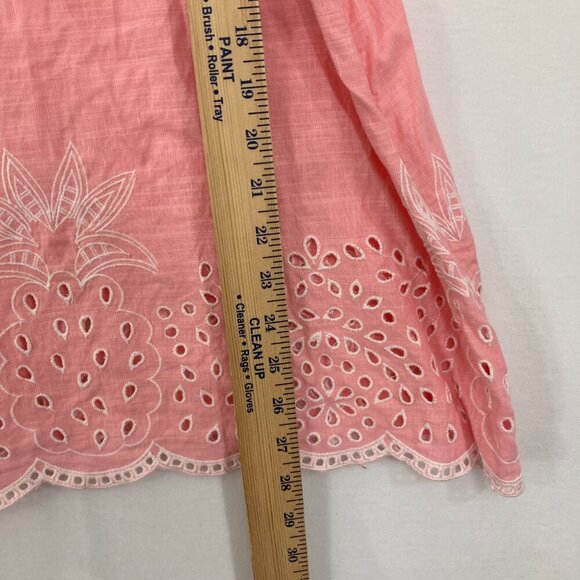 Talbots Large Pink Linen Blend Square Neck Top Embroidered Pineapple Vacation - Picture 6 of 12